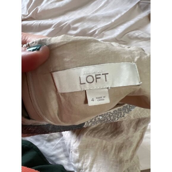 Loft Womens Linen Blend Dress Sz 4 Sleeveless Beige Romper Sequin Vacation - Picture 6 of 11